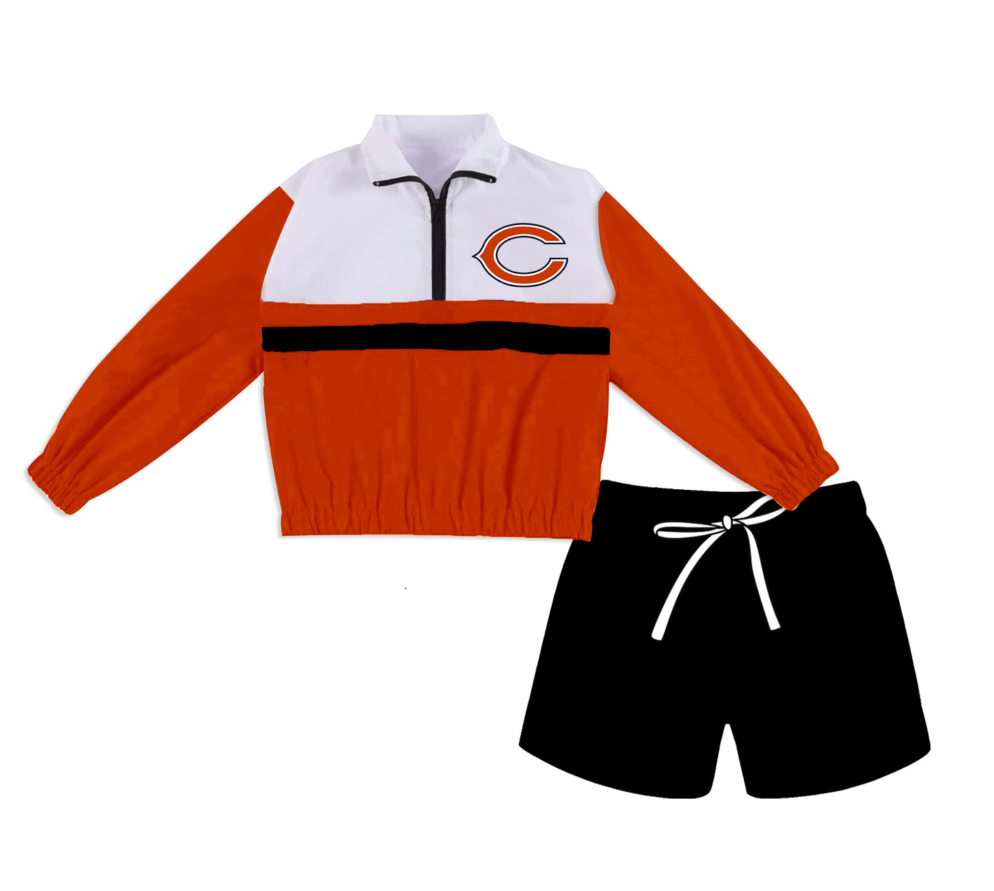 ( Moq 5 ) Baby Girls Kids Long Sleeves Zipper Pullover Pockets Shorts Team Set Clothes