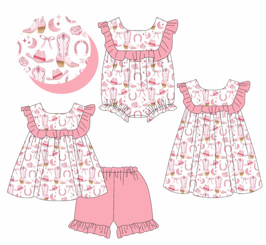 Baby Girl Western Boots Bows Sibling Romper Dress Set ( Moq 5 Each Style ) 3.1