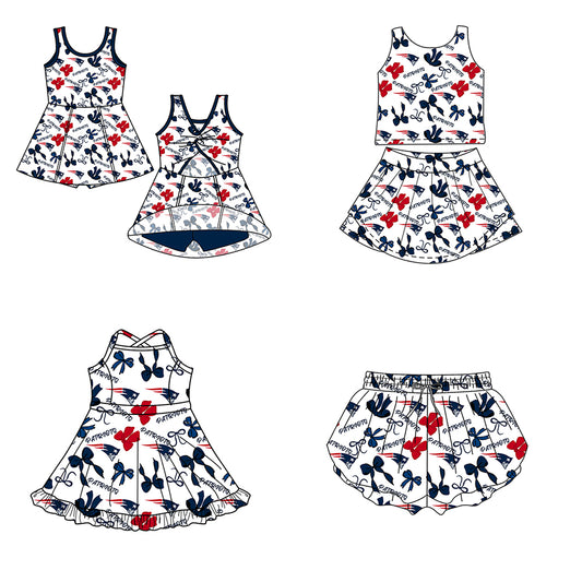 ( Moq 5 Each Style ) Baby Girls Toddler Navy Bows Sibling Team Shorts Dresses Set Clothing