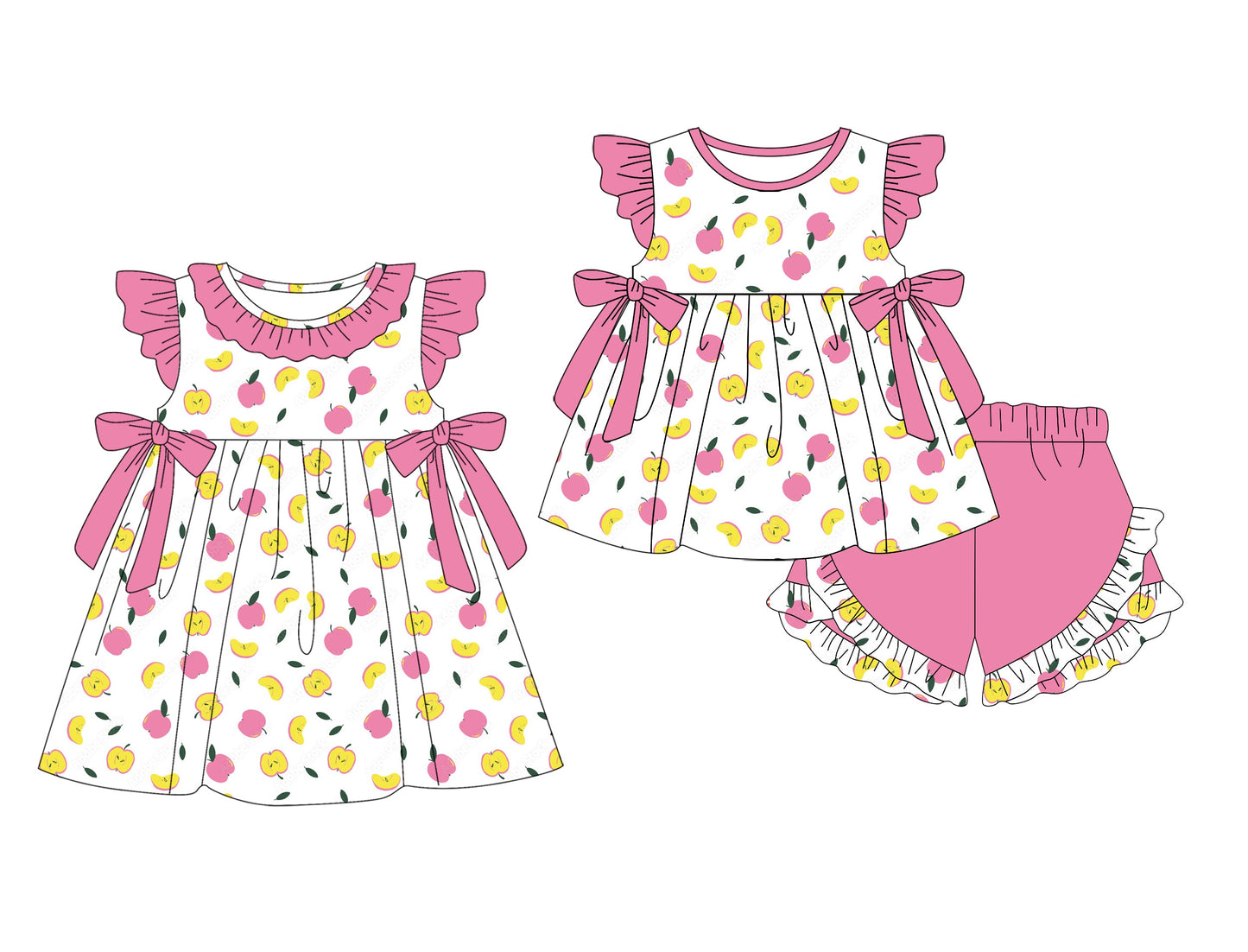 Baby Girl Short Sleeves Apple Bows Sibling Dress Set ( Moq 5 Each Style ) 2.7