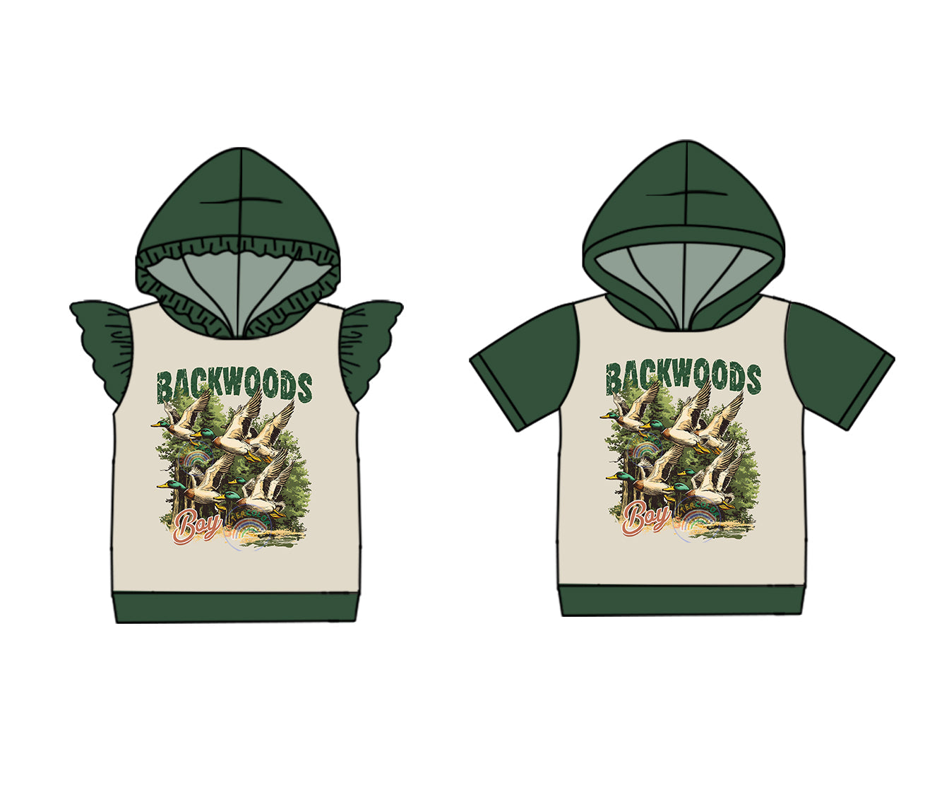 ( Moq 5 Each Style ) Baby Boy Girl Short Sleeves Ducks Sibling Green Hoodie Shirt 4.23