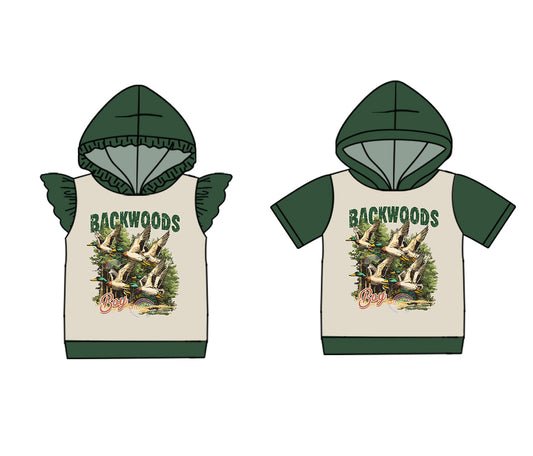 ( Moq 5 Each Style ) Baby Boy Girl Short Sleeves Ducks Sibling Green Hoodie Shirt 4.23