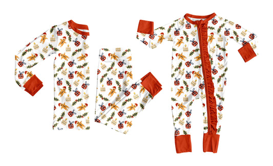 ( Moq 5 Each Style ) Baby Kids Toddler Gingerbread Christmas Sibling Pajamas Romper Set