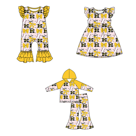 ( Moq 5 each style ) Baby Girl Toddler M Team Bows Baseball Sibling Romper Dress Set 6.13