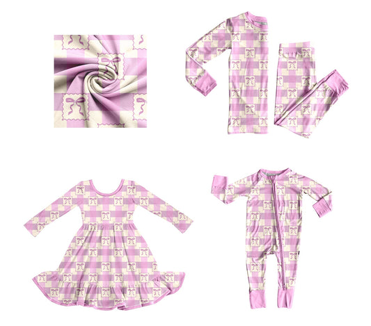 ( Moq 5 Each Style ) Baby Girl Toddler Bows Purple Checked Sibling Romper Dress Set