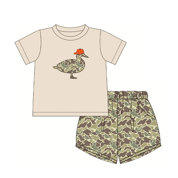 Moq 3 Pre-order Baby Boy Short Sleeves Duck Shirt Camo Shorts Set