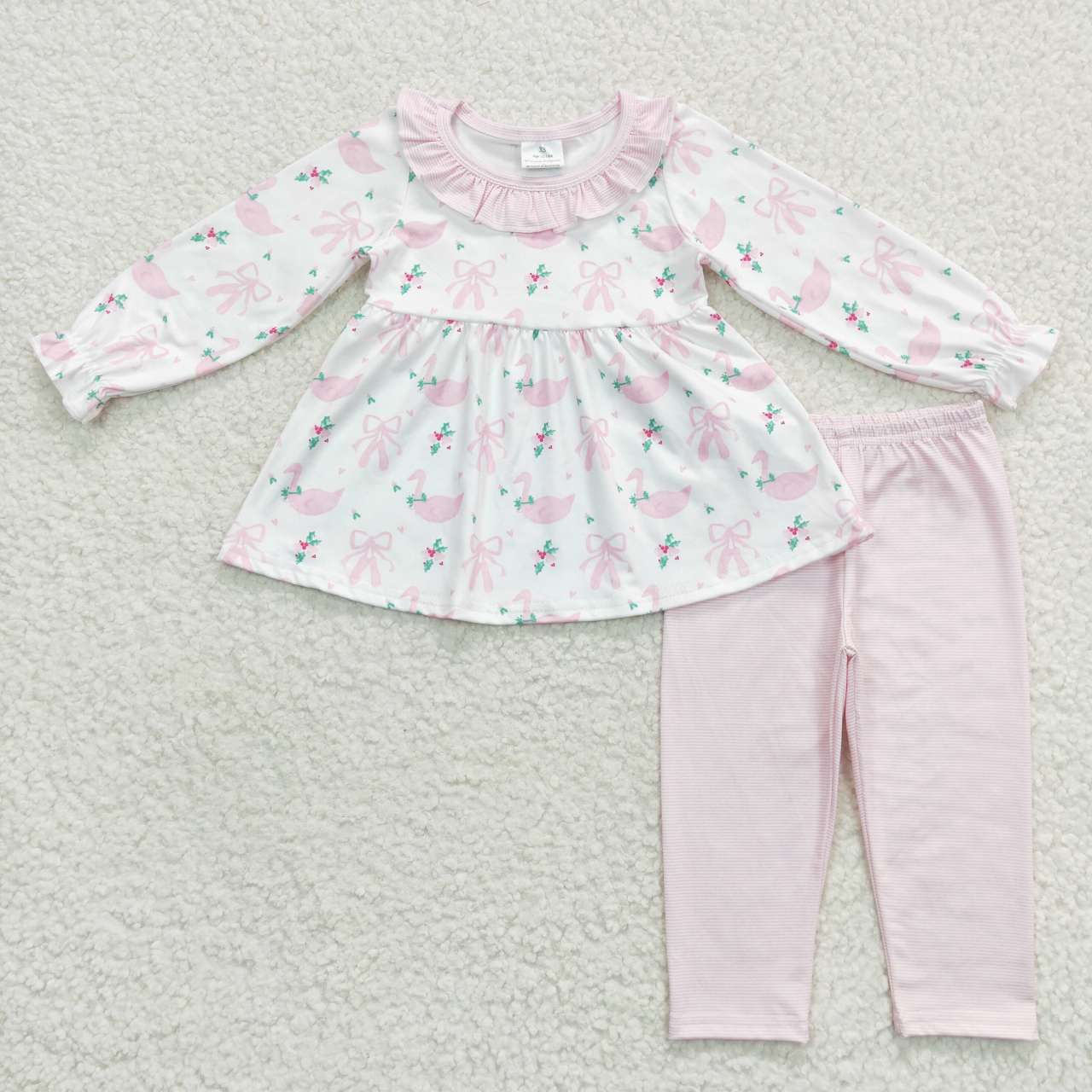 GLP0882 Baby Girl Long Sleeves Swan Dance Tunic Pink Cotton Pants Christmas Outfit