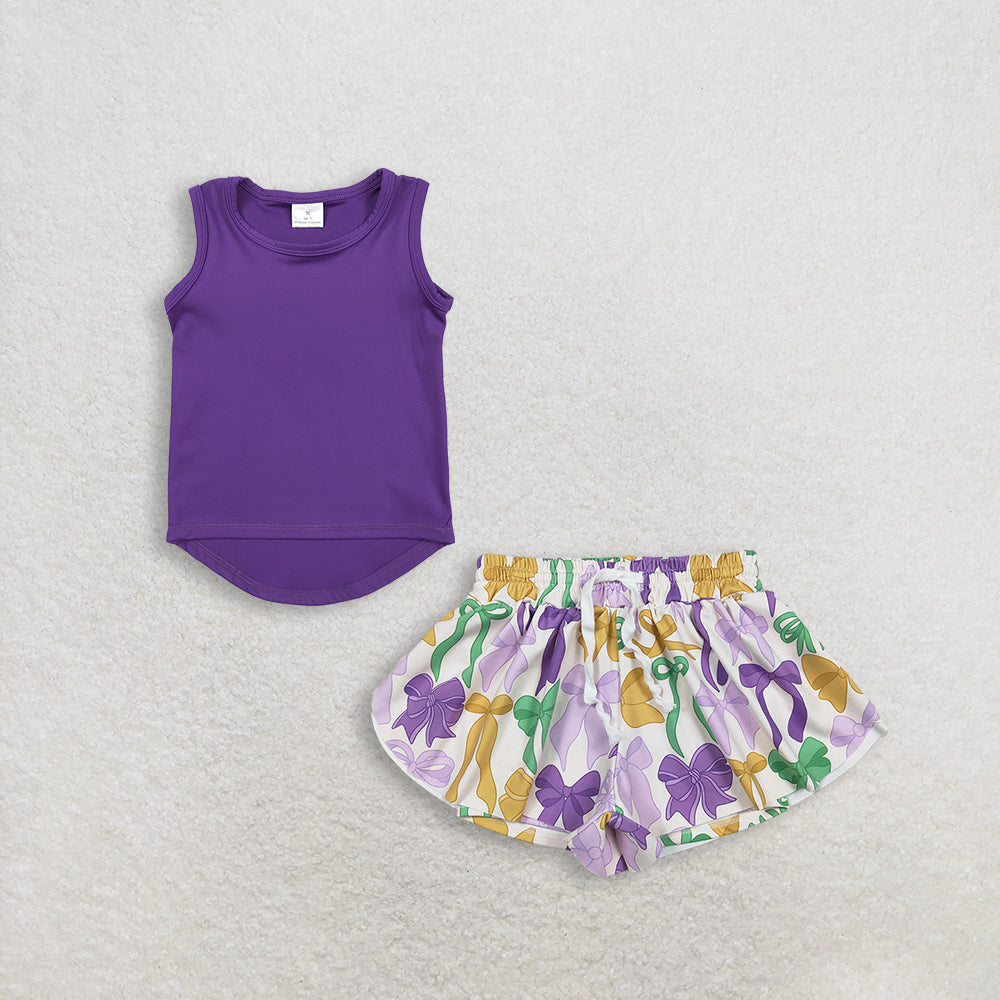 Baby Girl Kids Purple Sleeveless Tops Bows Skort Yoga Active Set RTS