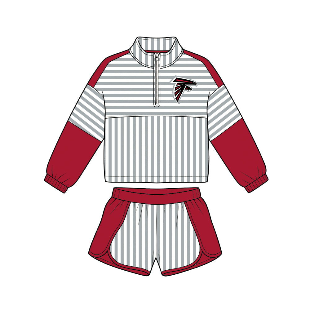 ( Moq 5 ) Baby Girls Kids Long Sleeves Zipper Pullover Stripes Shorts Team Set Clothes