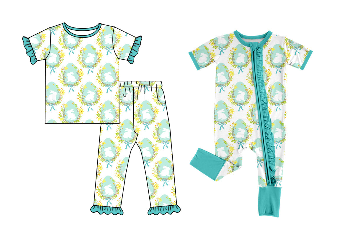 Baby Girl Short Sleeves Easter Rabbits Sibling Romper Clothes Set ( Moq 5 Each Design ) 12.7