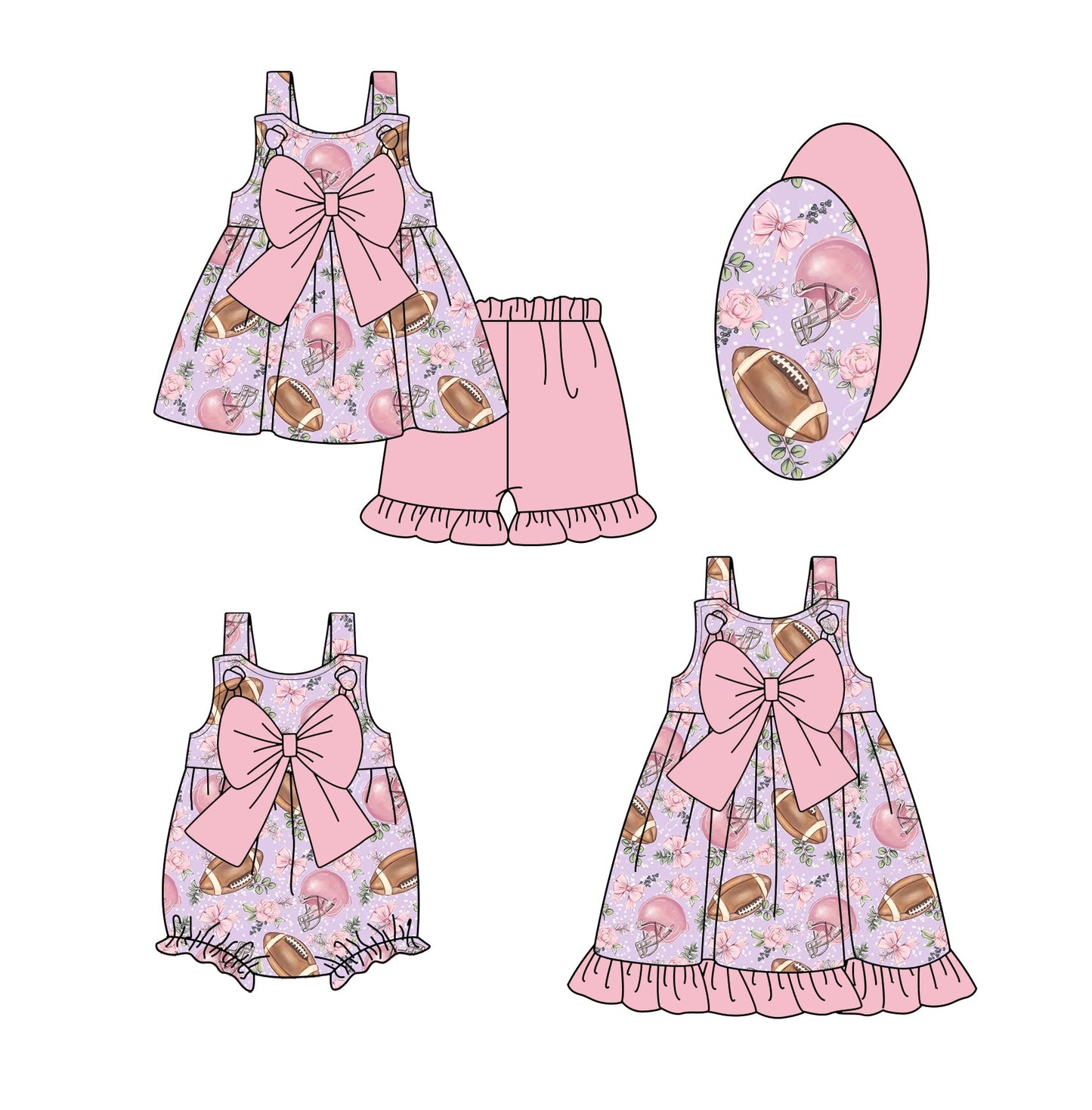 Baby Girl Straps Football Flower Bows Sibling Romper Dress Set ( Moq 5 Each Style ) 2.18