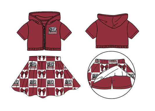 ( Moq 5 Each Style ) Baby Girls Kids Toddler Short Sleeves Elephant Hoodie Zipper Tops Bows Shorts Skirt Team Set