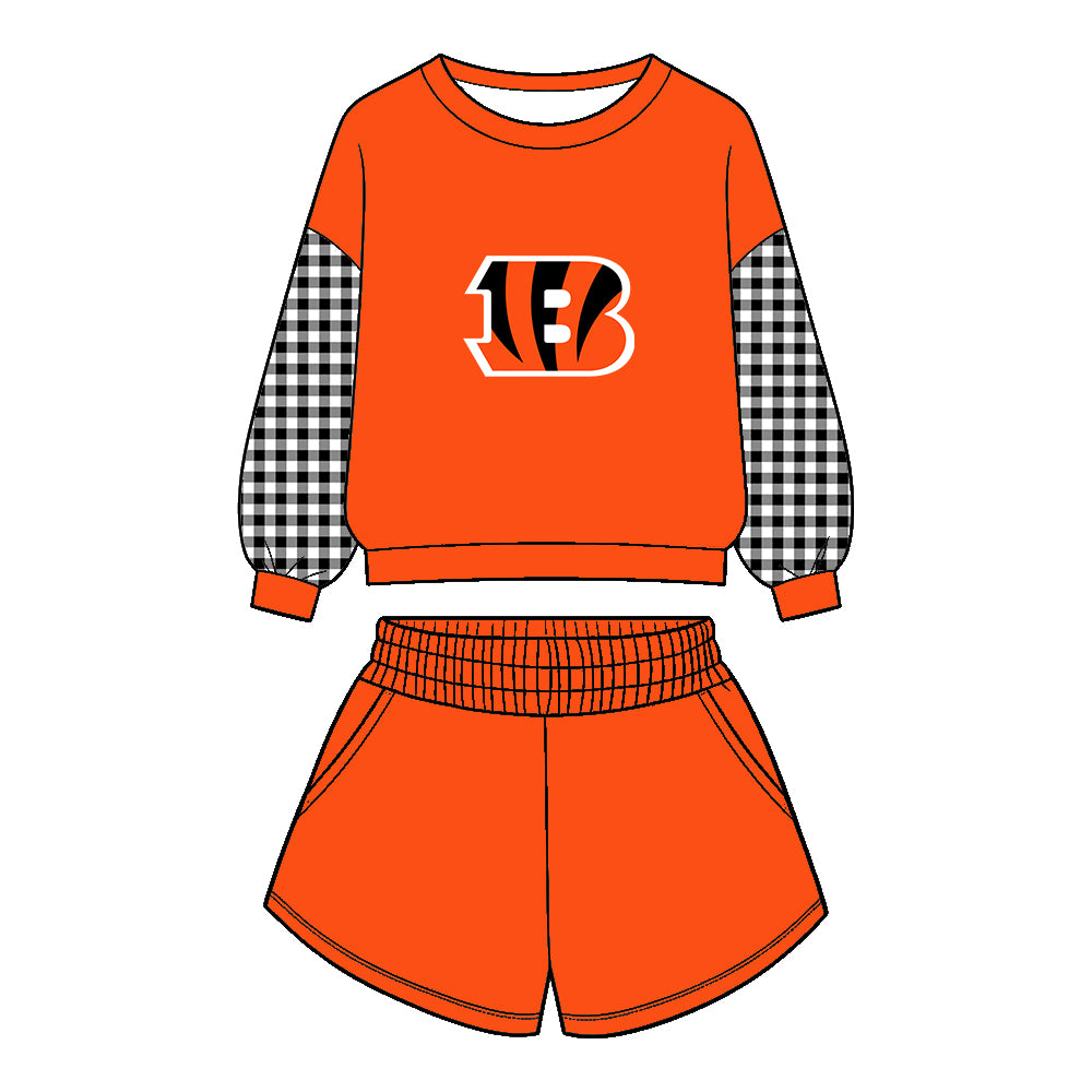 ( Moq 5 ) Baby Girls Kids Long Sleeves Shirt Pockets Shorts Team Set Clothes