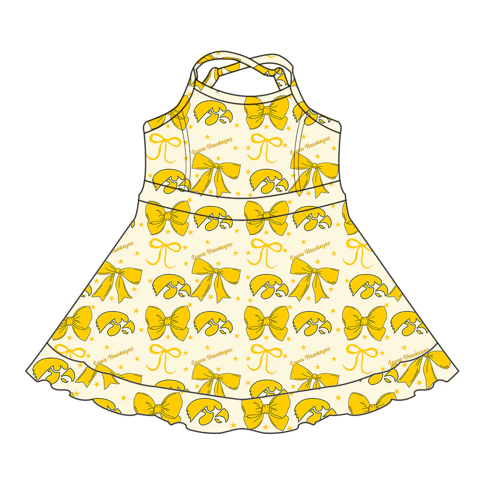 ( Moq 5 each style ) Baby Girl Toddler Team Yellow Bows Sibling Dress Set 6.26