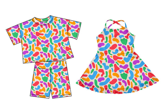 Baby Girl Short Sleeves Colorful Camo Sibling Dress Set ( Moq 5 Each Style ) 3.19