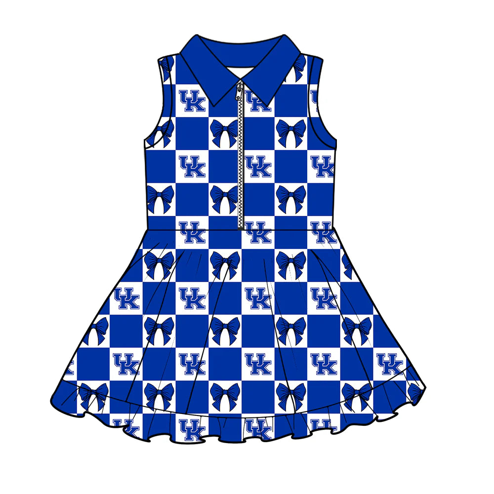 ( Moq 5 Each Style ) Baby Girls Kids Toddler UK Blue Bows Plaid Team Zipper Shorts Knee Length Dress