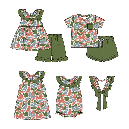 Baby Boy Girl Short Sleeves Sibling Camo Dress Romper Clothes Set ( Moq 5 Each style ) 11.28