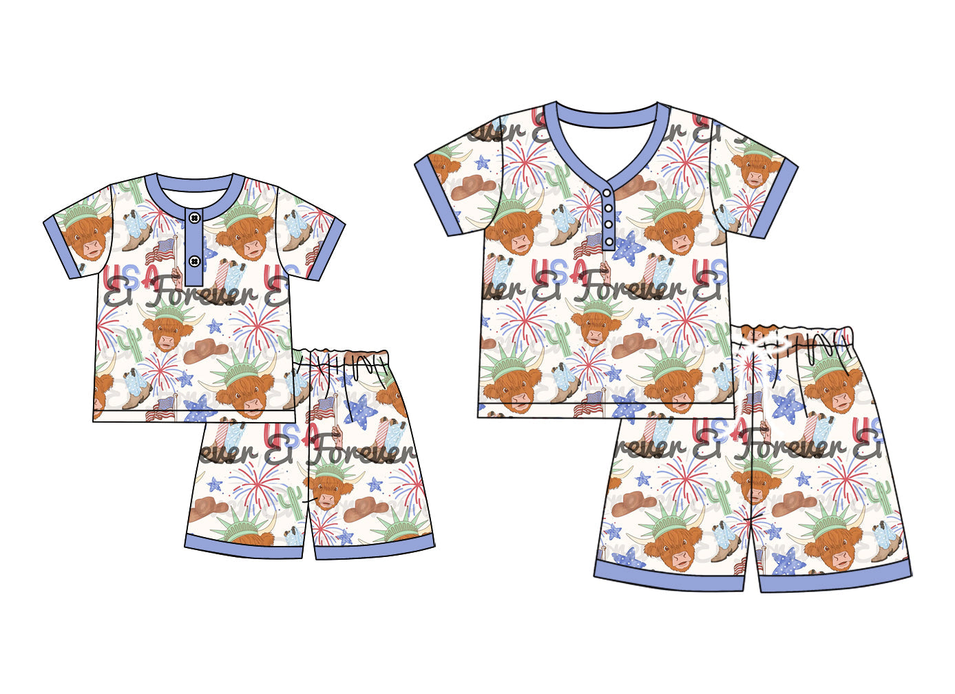 ( Moq 5 Each Style ) Baby Girl Adult Women Western Cow 4th Of July Sibling Mommy And Me Family Pajamas Set 4.22