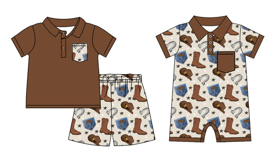 Baby Boy Short Sleeves Western Boots Sibling Romper Set ( Moq 5 Each Style ) 12.24