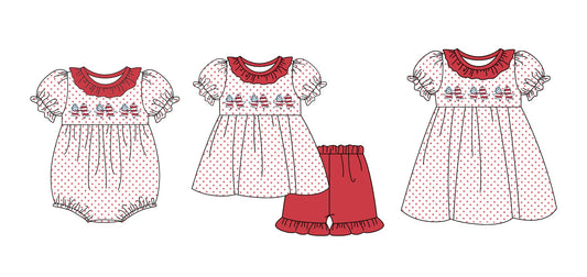 Baby Girl Short Sleeves Bows July 4th Sibling Romper Dress Set ( Moq 5 Each Style ) 12.31
