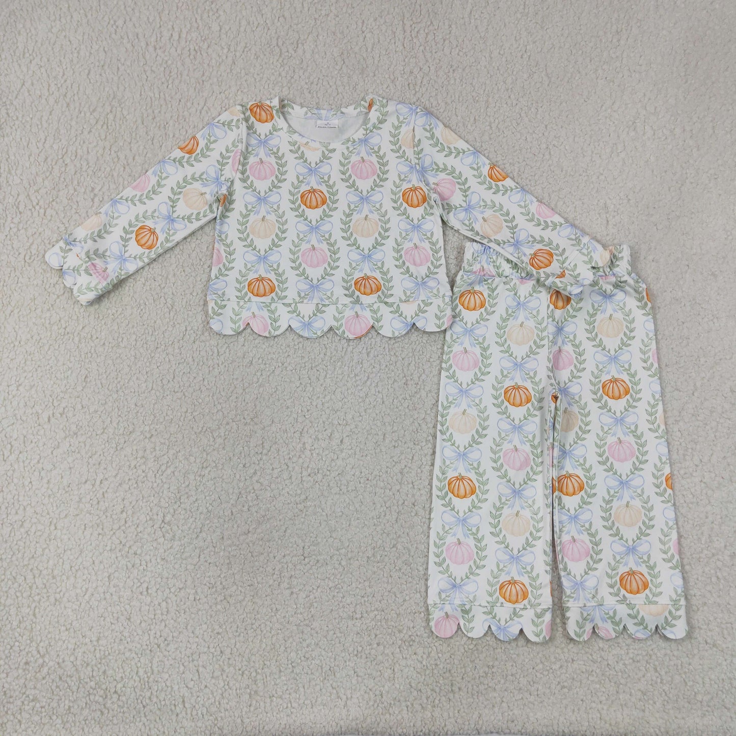 Sibling Baby Girls Kids Long Sleeves Pumpkins Bows Tops Skort Pants Sets Fall Clothes RTS