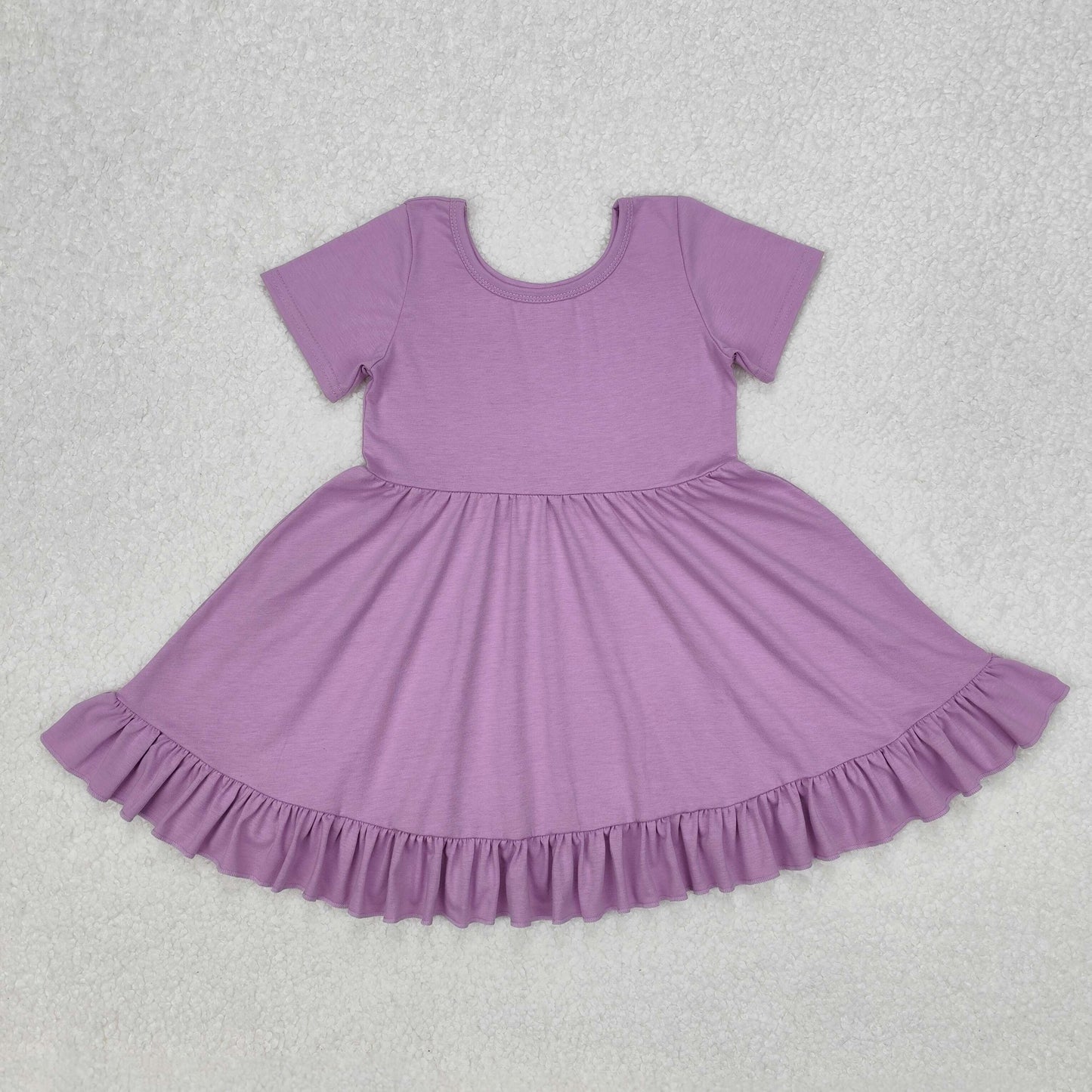 Baby Girl Short Sleeves Purple Cotton Ruffle Knee Length Dress RTS
