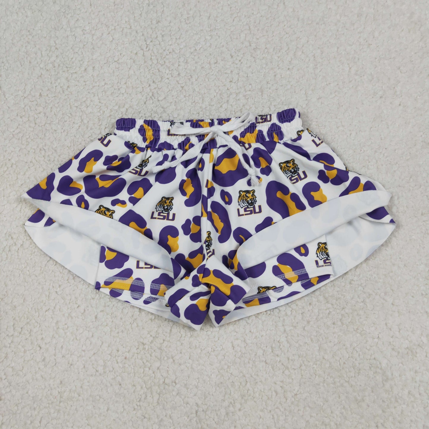 Baby Girls Kids Purple Leopard Tigers Team Yoga Active Ruffle Shorts Bottom RTS