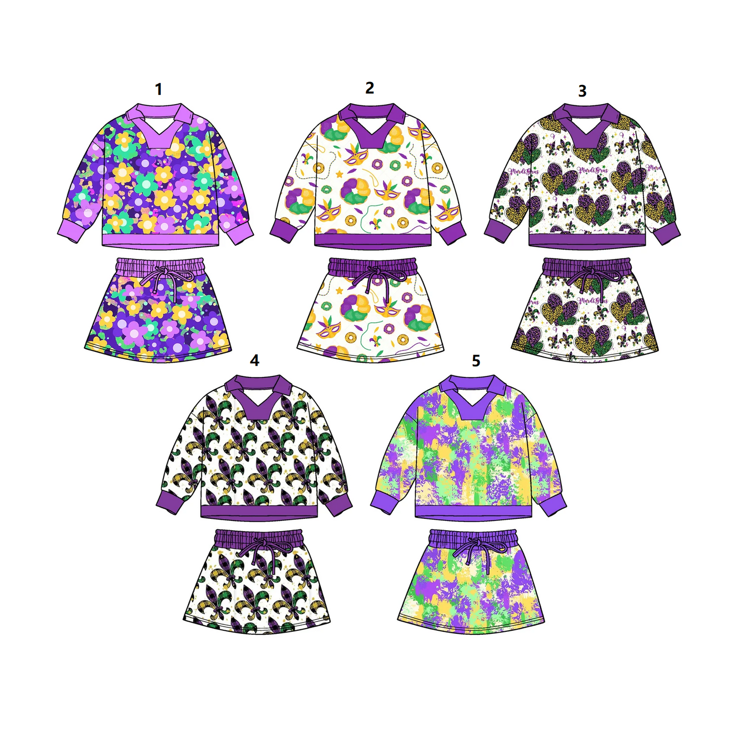 ( Moq 5 Each Style ) Baby Girls Toddler Anchors Masks Tops Skirt Shorts Sibling Mardi Gras Sets