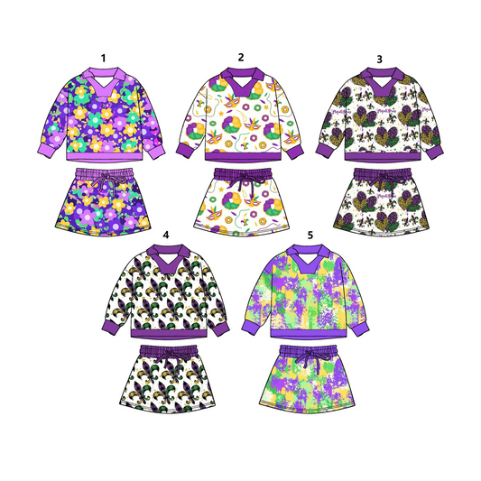 ( Moq 5 Each Style ) Baby Girls Toddler Anchors Masks Tops Skirt Shorts Sibling Mardi Gras Sets