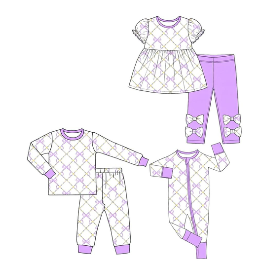 ( Moq 5 Each Style ) Baby Girls Kids Bows Plaid Mardi Gras Sibling Romper Sets Clothes