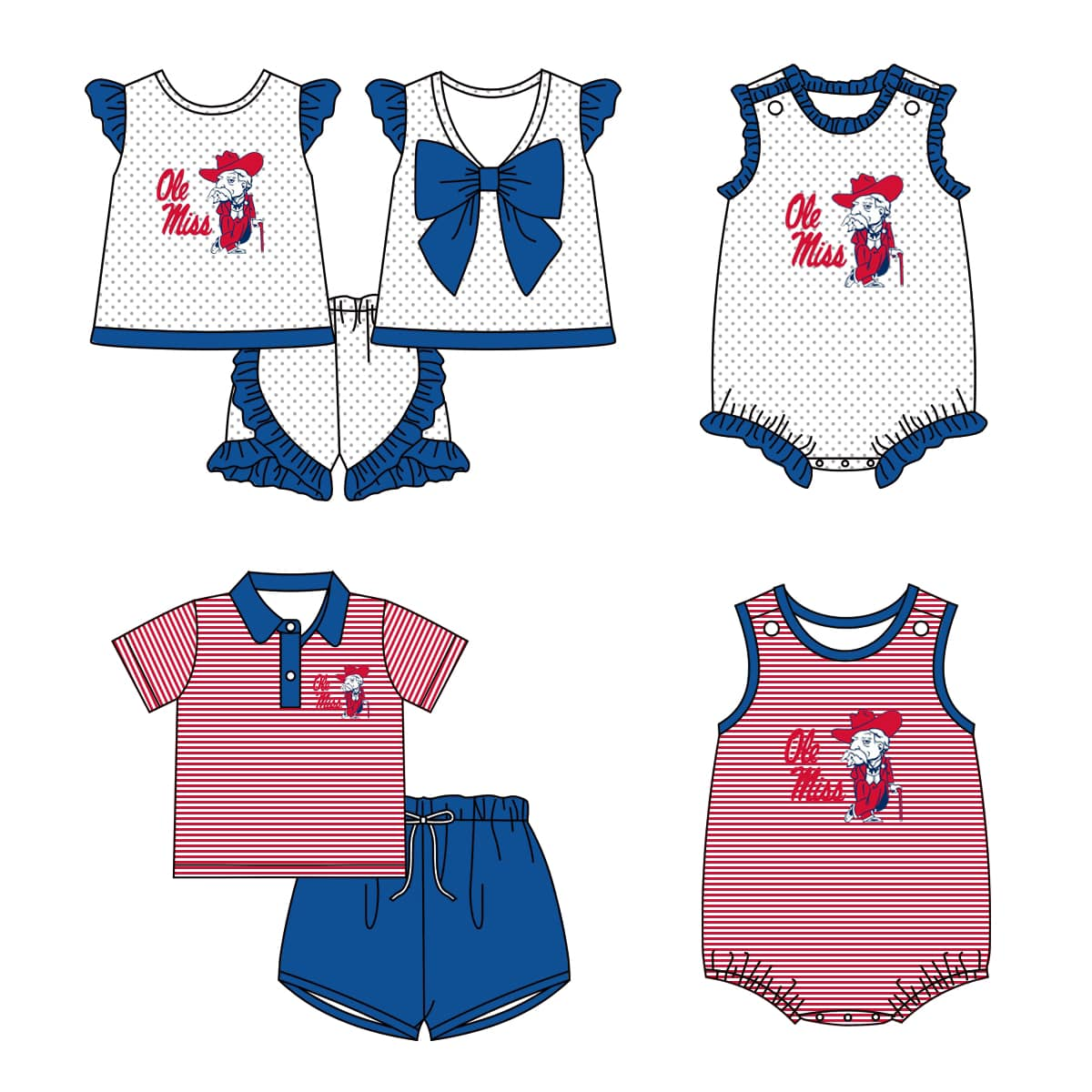 Baby Boy Girl Summer Old Man Team Sibling Romper Set ( Moq 5 Each Style )
