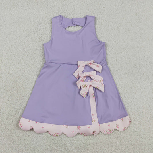Baby Girls Kids Sleeveless Bows Yoga Shorts Ruffle Knee Length Purple Dress RTS