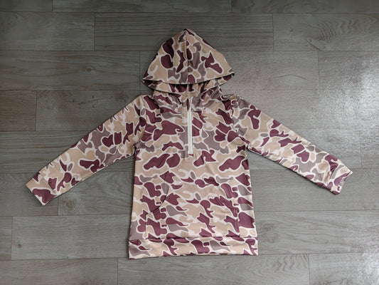 ( No moq ) Preorder Baby Boys Kids Camo Long Sleeves Pocket Hoodie Zipper Shirt Tops