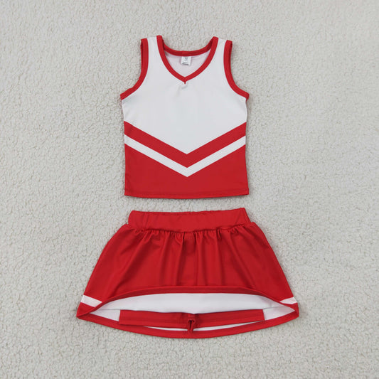 Baby Girls Kids Sleeveless Tops Red Skirt Shorts Set Yoga Active Team Clothes RTS