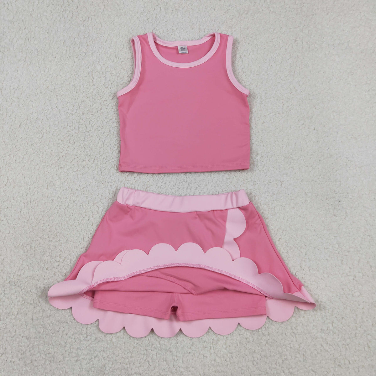 (No.1-12 ) Sibling Baby Girls Kids Sleeveless Tops Scallop Skirts Shorts Yoga Active Sets Clothes RTS