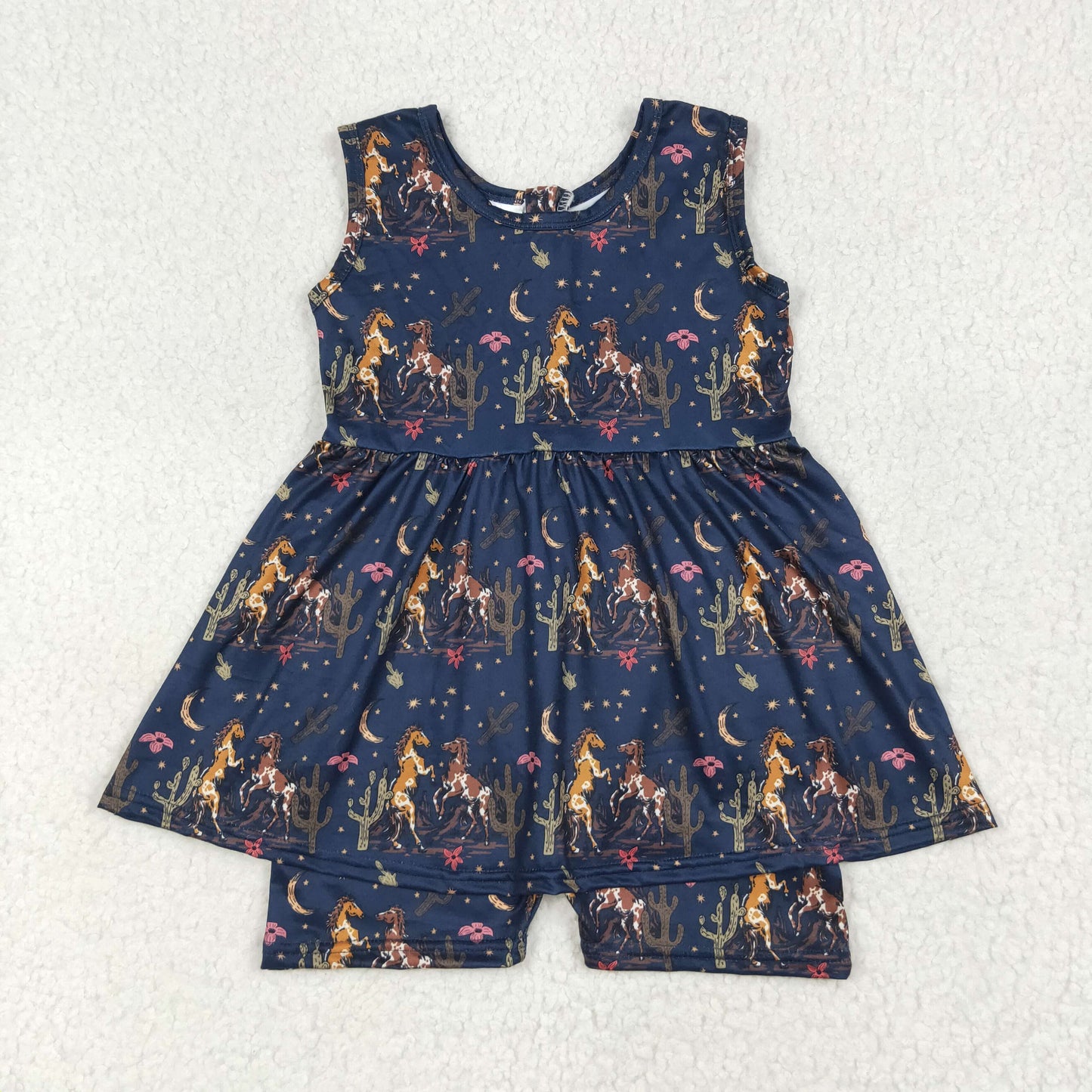 Baby Girl Toddler Sleeveless Horse Cactus Western Skort Jumpsuit RTS