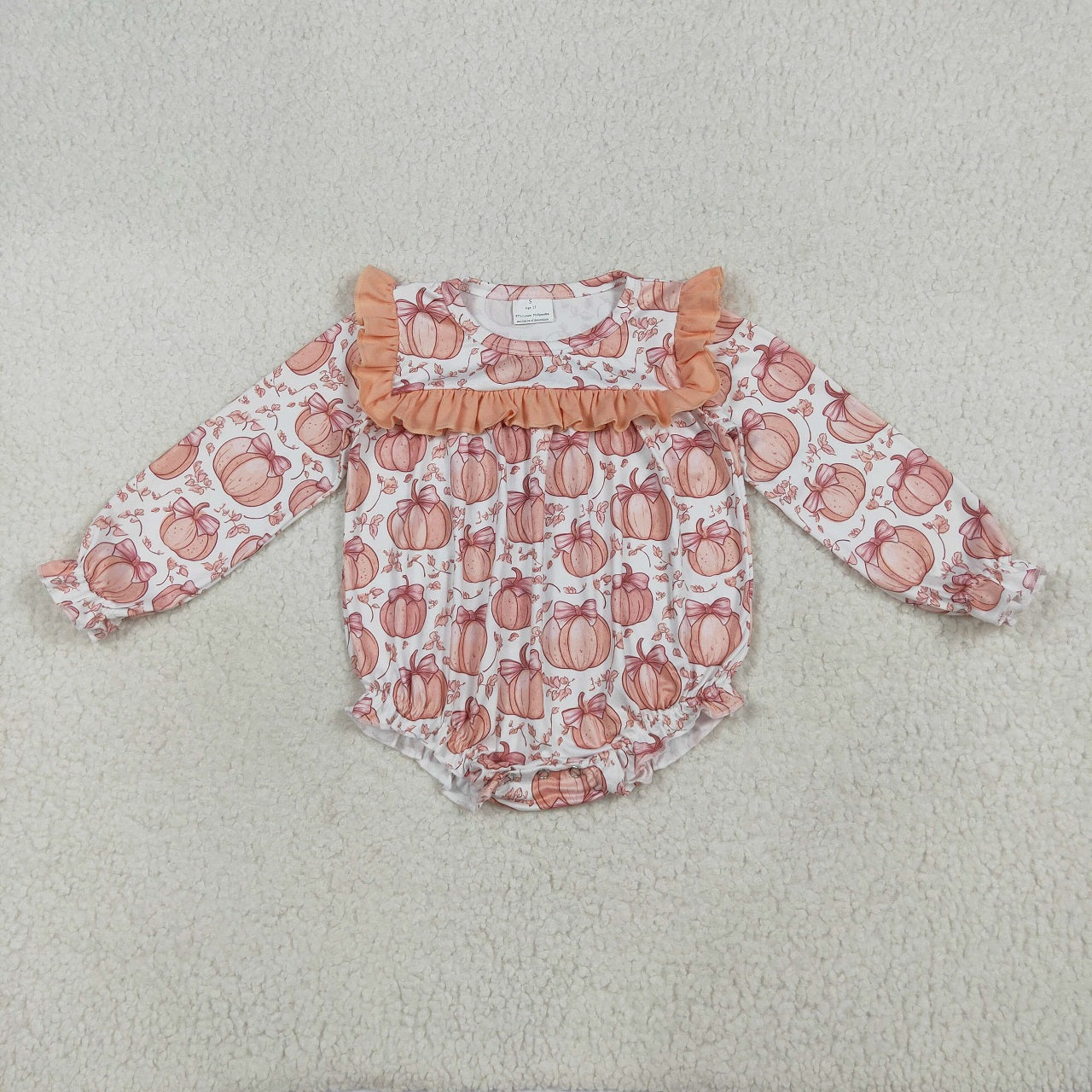 Baby Girl Long Sleeves Bows Pumpkins Sibling Orange Ruffle Fall Romper Set RTS