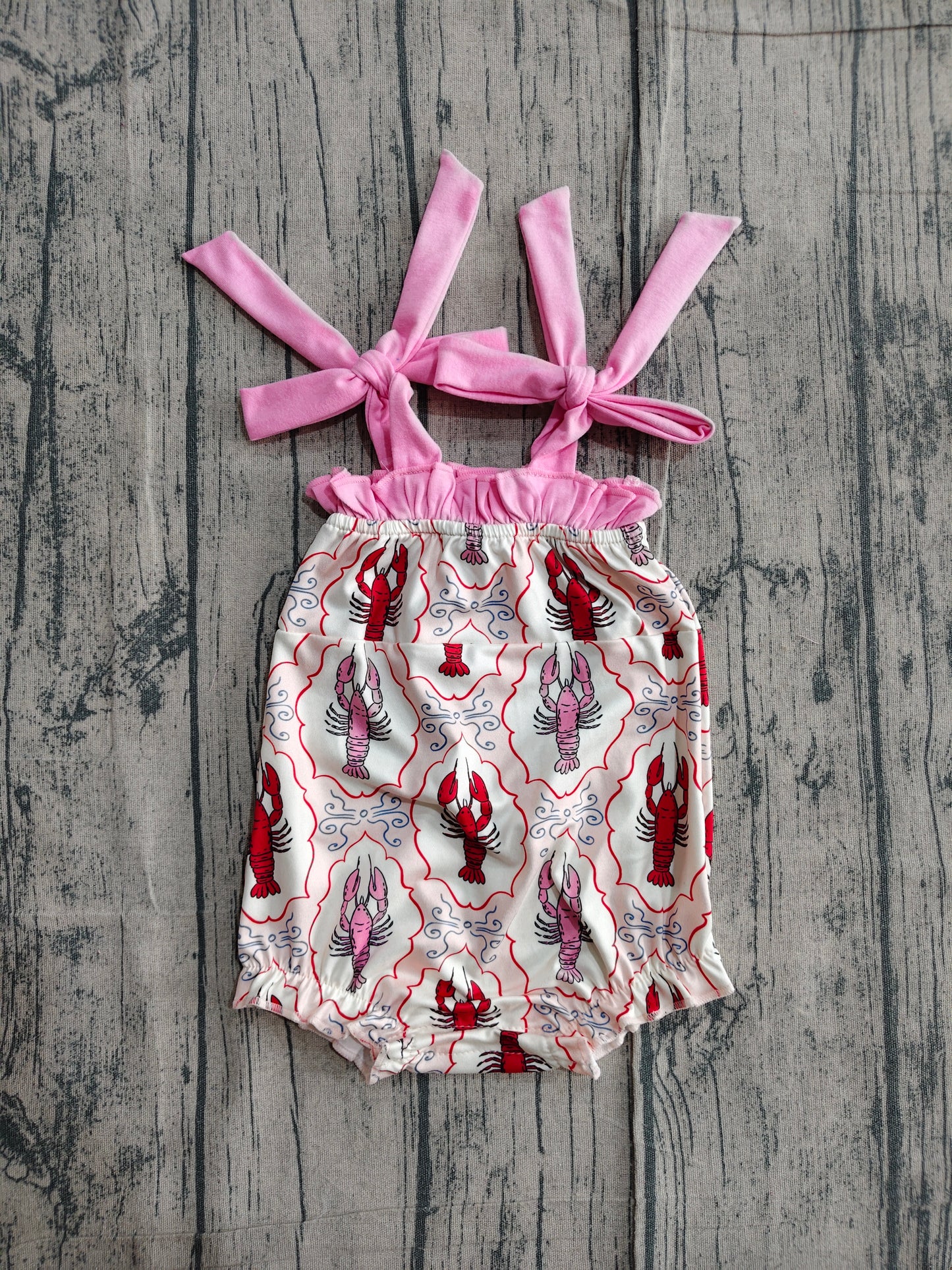 ( No moq ) Preorder Baby Girls Infant Bows Straps Crawfish Summer Bubble Romper