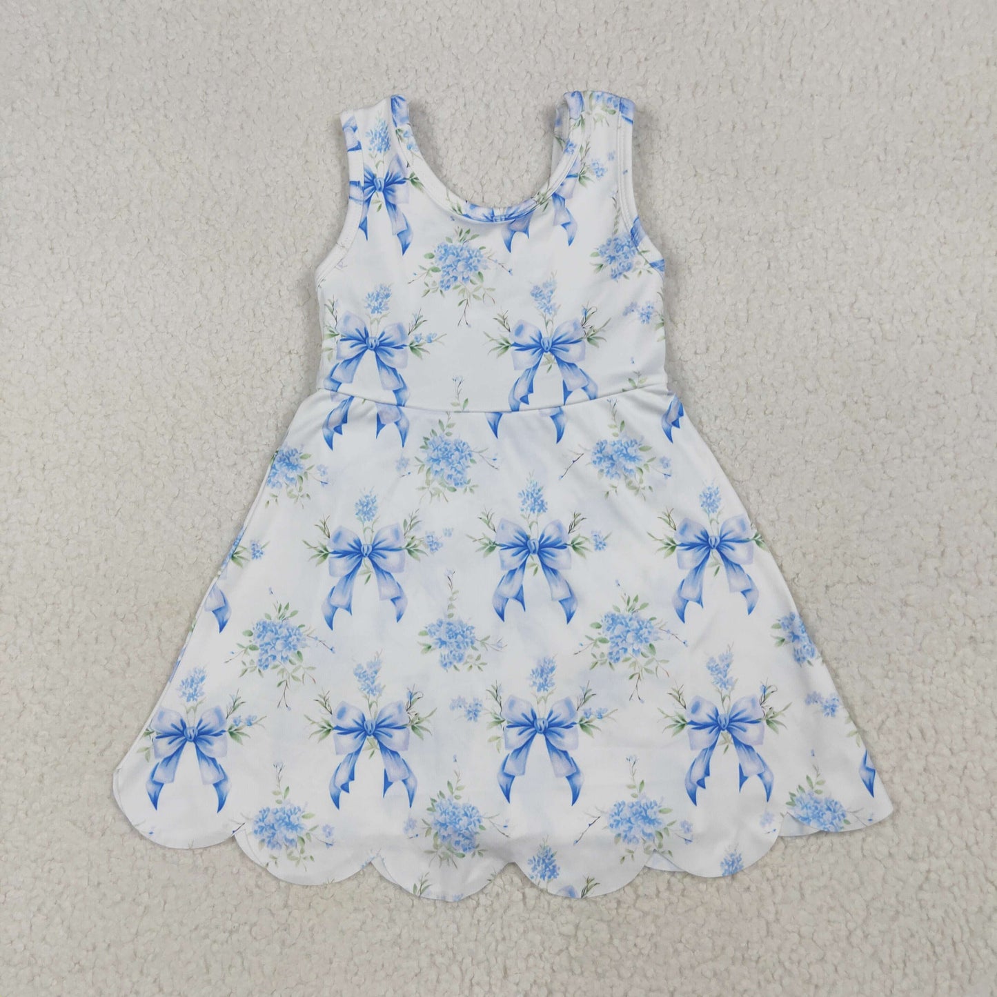 Baby Girl Sleeveless Blue Bows Flower Yoga Active Knee Length Skort Dress RTS
