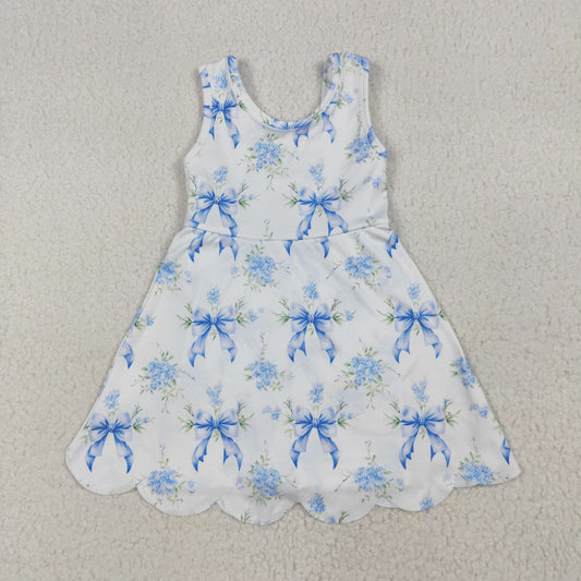Baby Girl Sleeveless Blue Bows Flower Yoga Active Knee Length Skort Dress RTS