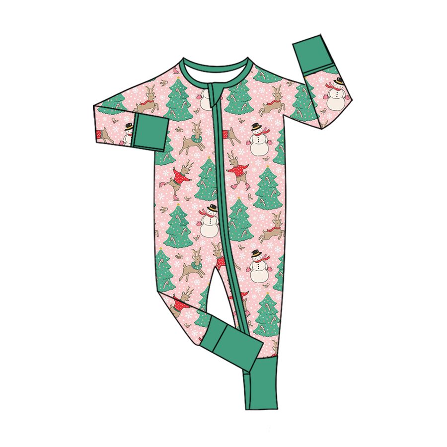 ( Moq 5 ) Preorder Baby Girls Kids Snowman Christmas Deer Zipper Sleeper Footie Romper Clothes