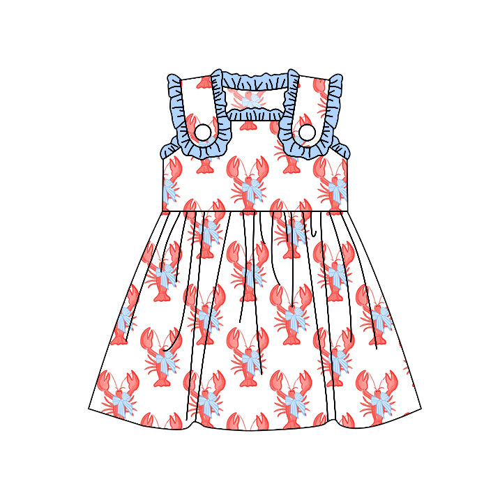Baby Girl Sleeveless Crawfish Bows Knee Length Dress RTS