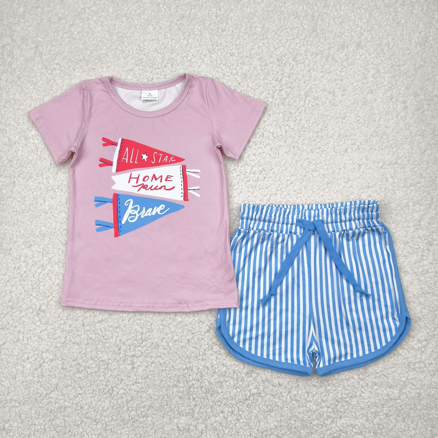 Baby Girl Short Sleeve Flags Tee Shirt Stripes Shorts Clothes Set RTS