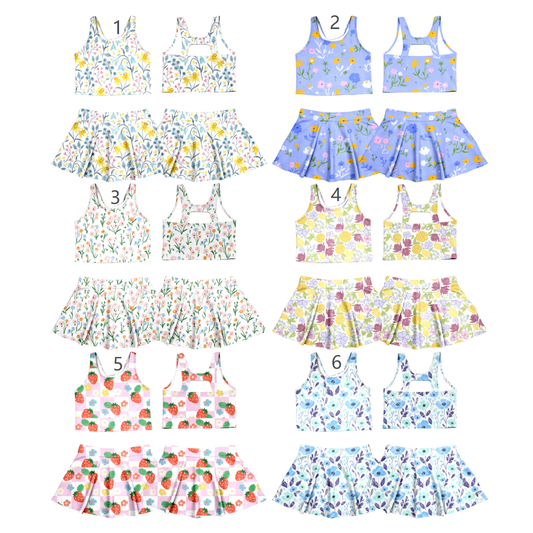 ( Moq 5 Each Style ) Sibling Baby Girls Kids Sleeveless Flower Tops Skorts Summer Sets Clothes