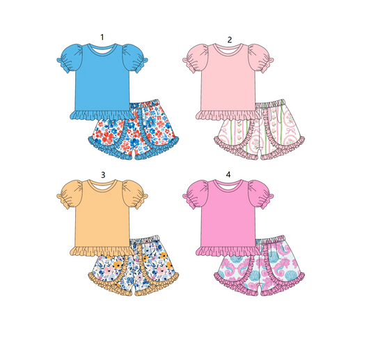 ( Moq 5 Each Style ) Baby Girl Short Sleeves Cotton Shirt Flower Shorts Sibling Set 3.25