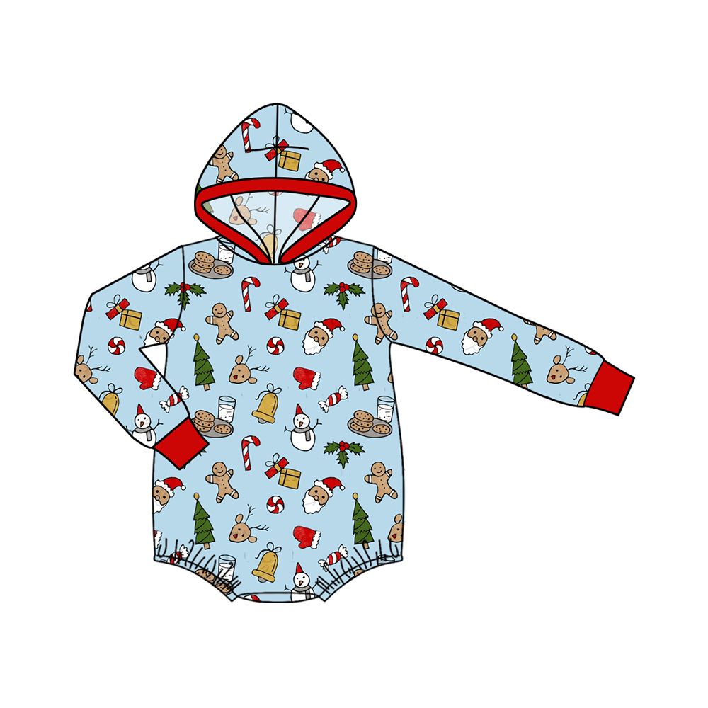 ( Moq 5 ) Preorder Baby Kids Long Sleeves Christmas Santa Gingerbread Hoodie Bubble Romper Clothes