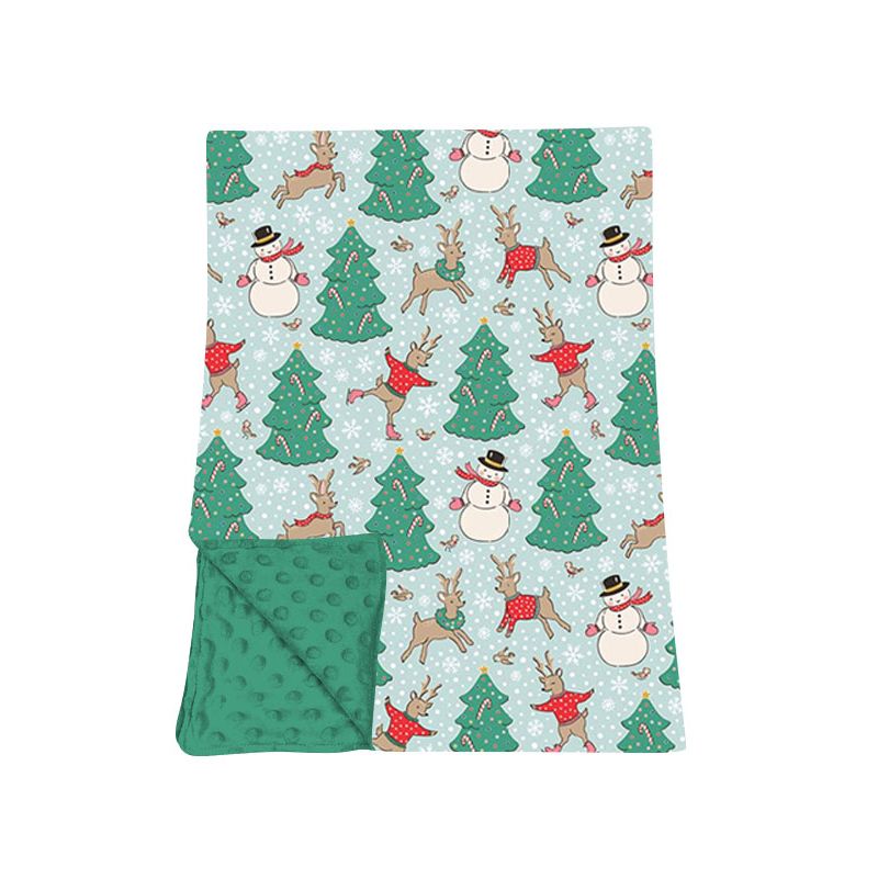 ( Moq 5 ) Preorder Baby Boys Toddler Snowman Deer Christmas Green Blanket