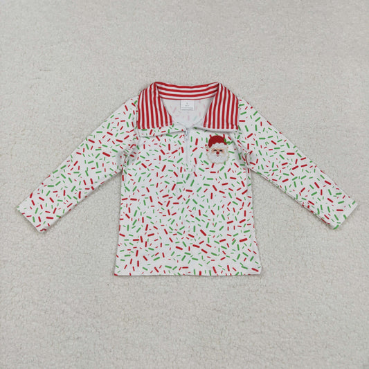 Baby Boy Long Sleeves Embroidery Santa Zipper Christmas Pullover Shirt