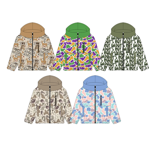 ( Moq 5 Each Style ) Sibling Baby Boys Kids Long Sleeves Zipper Hoodie Pockets Camo Jackets Tops
