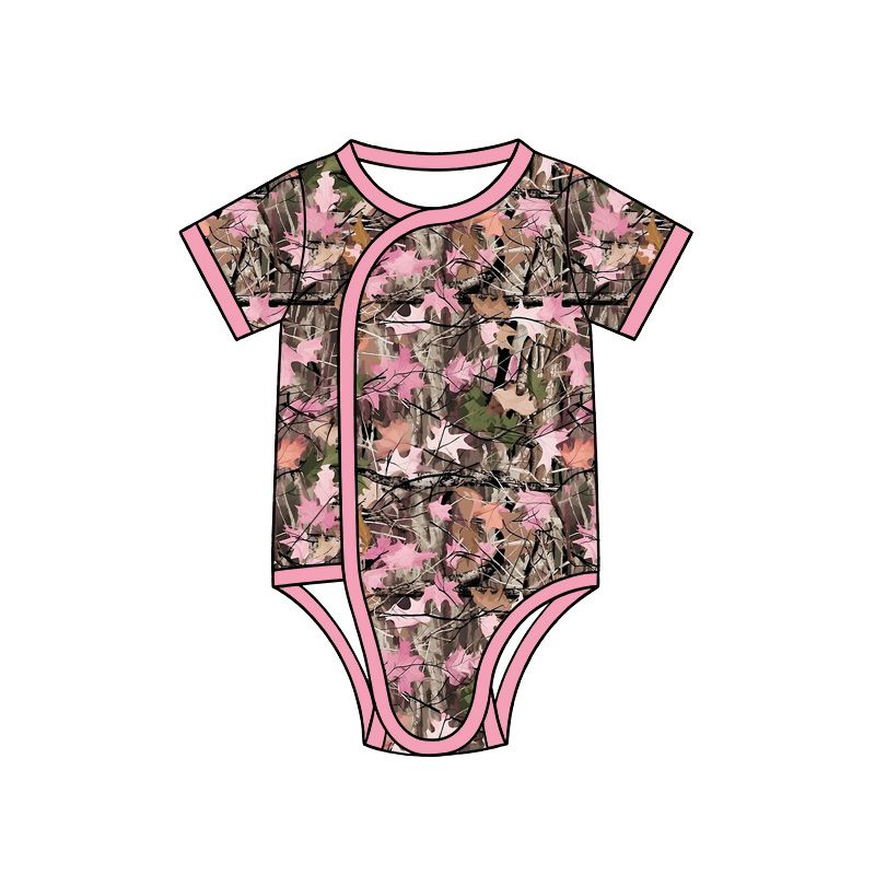 ( Moq 5 ) Preorder Baby Girls Newborn Short Sleeves Leaves Romper Camo Bodysuit